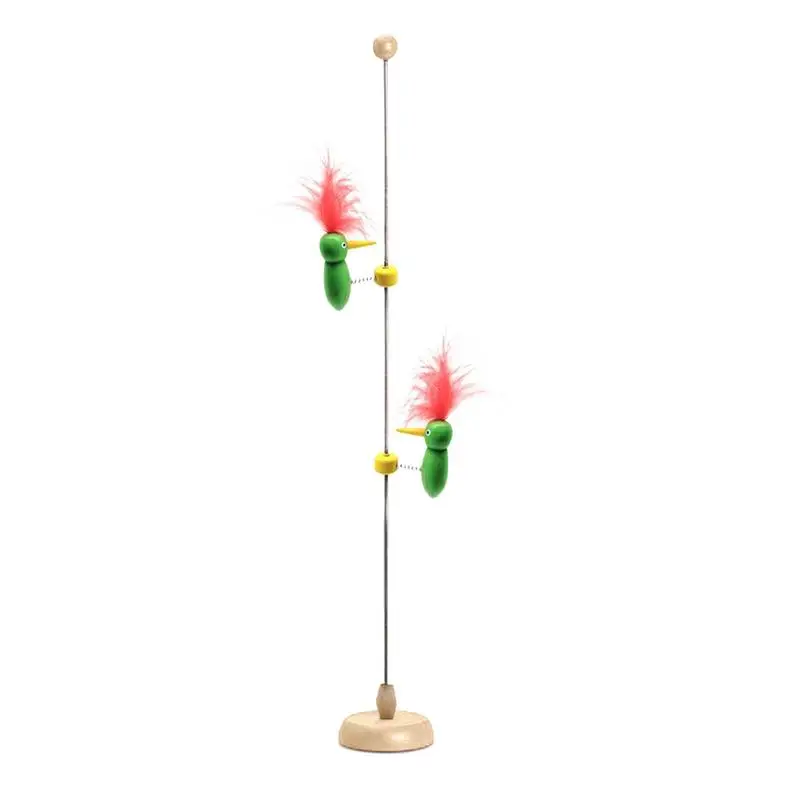 

Cat Wand Toy Wooden Bottom Cat Teaser Wand With Feather Multifunctional Steel Rod Training Toys Feathers Replaceable For Kittens
