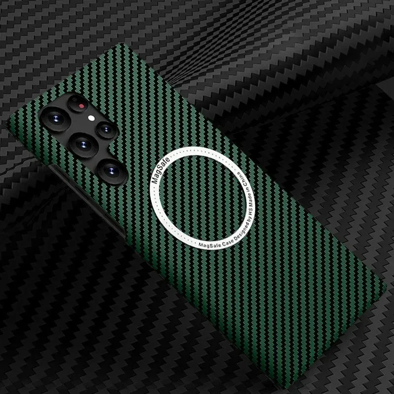 Magnetic Carbon Fiber Soft Matte Shockproof Case with Wireless Charging Compatibility