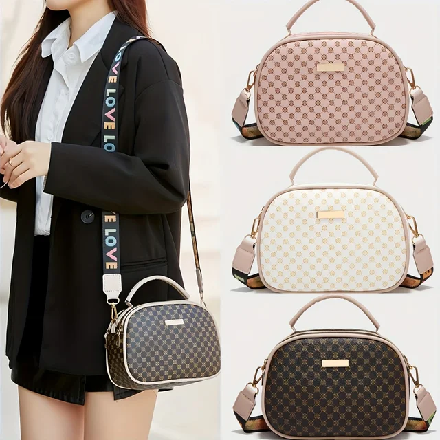 Double zipper polka dot printed bag, women's shoulder bag, hand-held crossbody bag