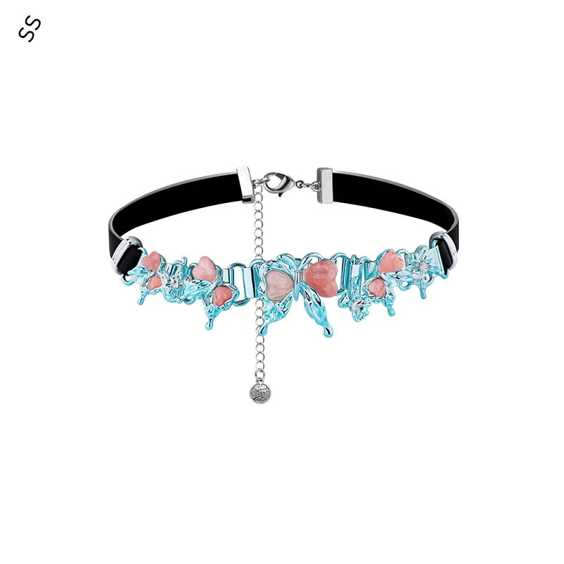 

Charm Blue Butterfly Necklace Female Hip Hop Black Leather Collar Spice Girl Instagram Light Luxury Retro Garment Accessories