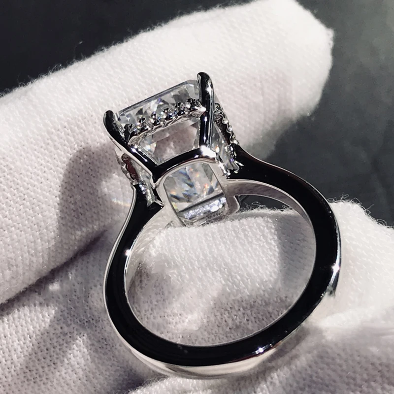 ANZIW 6 Carat Emeralded Cut Halo Ring Engagement Wedding Sterling Silver Ring Jewelry Gifts for Women Argento 925