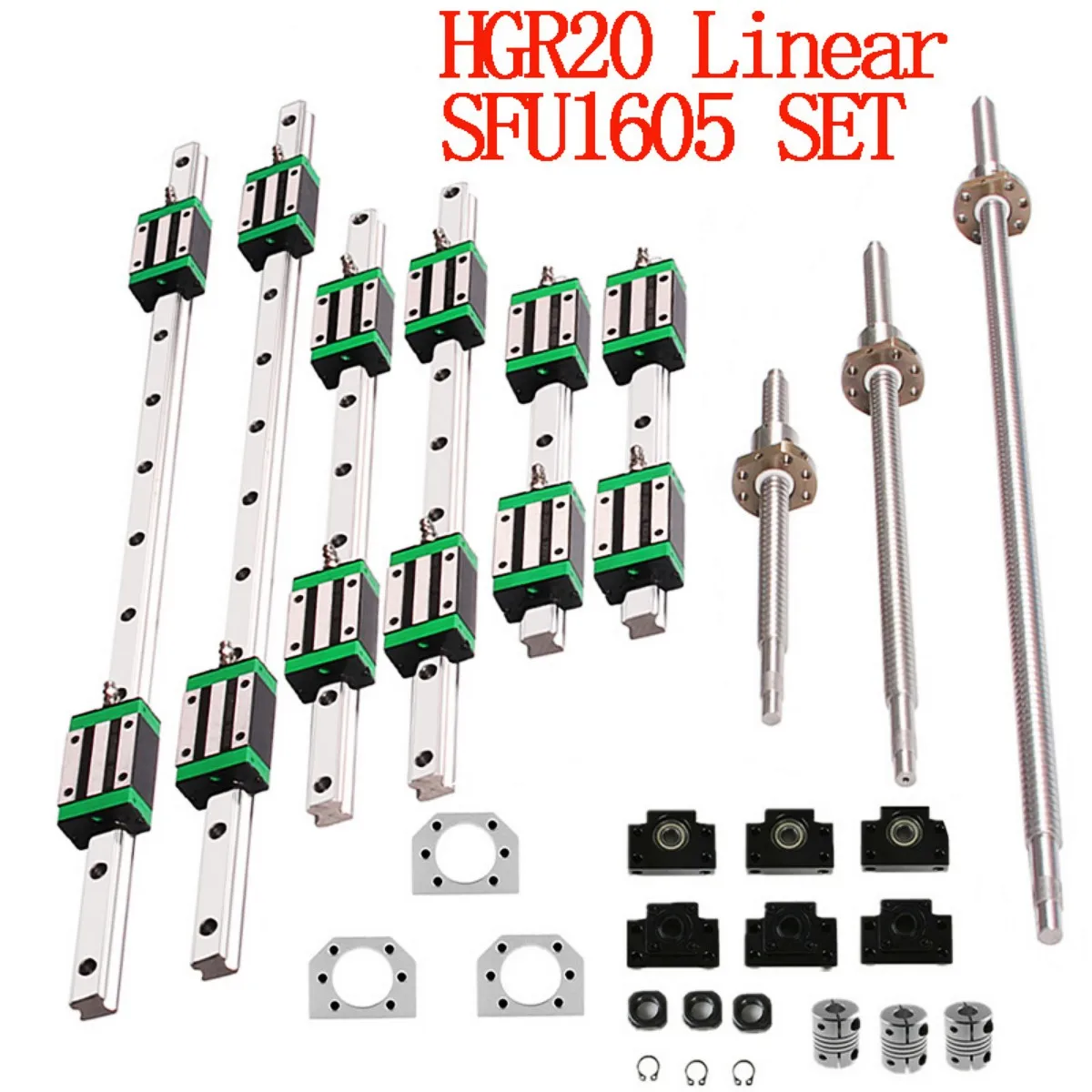 Conjunto de Guias Lineares Quadrados Hgr20 400 mm 700 mm 1000 mm Pcs Ballsscrew Sfu1605400 700 1000 mm Acoplador bk bf Peça Cnc ue ru Pcs
