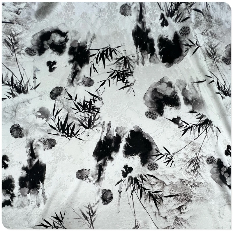 

Ink Painting 19 Momme Elastic Real Silk Fabric Jacquard Smooth Elegant Summer Dress Cheongsam Qipao Clothing Cloth