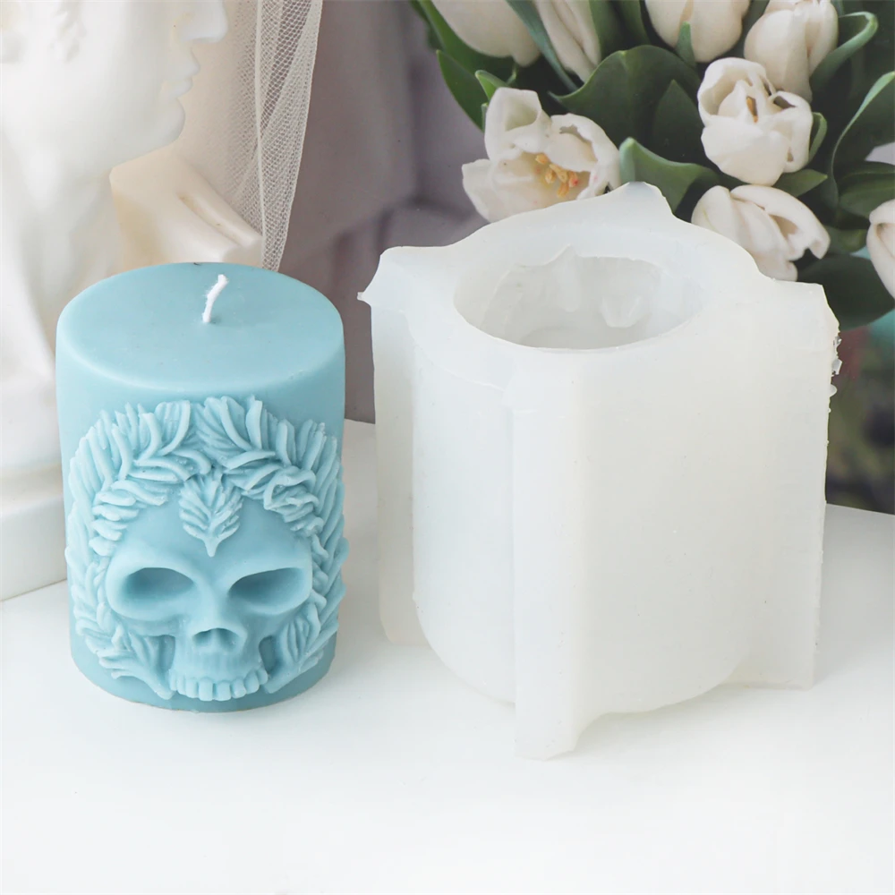 3D Relief Skull Column Candle Silicone Mold DIY Halloween Skull Post Aroma Gypsum Candle Mold Handmade Halloween Gift Decor Tool