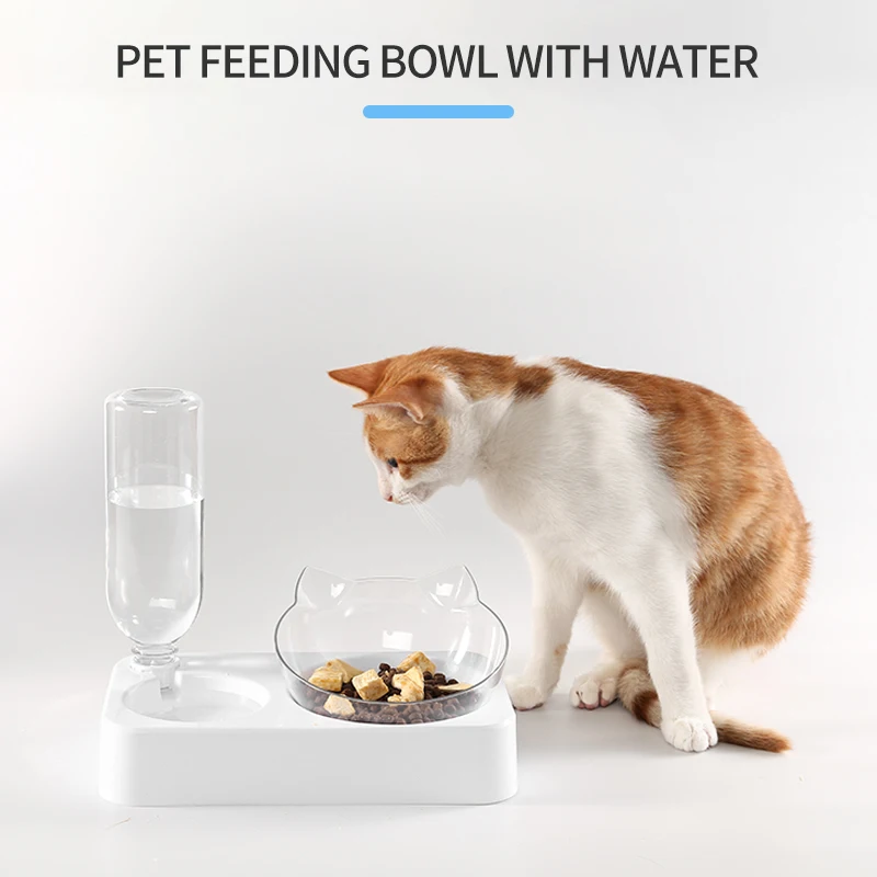 

Pet Dog And Cat Bowl Feeder 2 In 1 Automatic Water Drinker Dog And Cat Food Bowl With 1.5L Water Bottle High Stand Cat Bowl