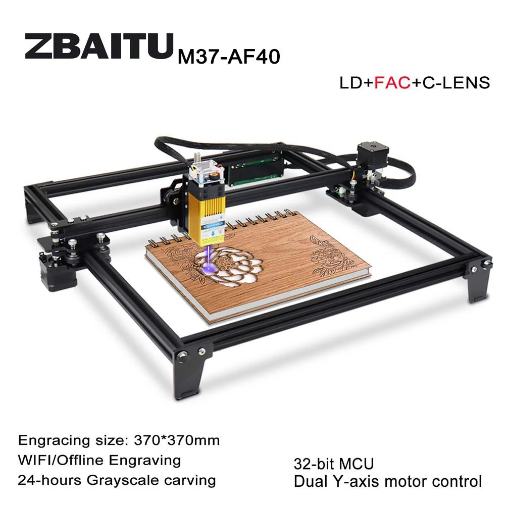 ZBAITU Laser Engraver With 40W Module, FAC Technology, Wireless WIFI Control,24 Hours Offline Working, CNC Machine Cut Wood TOOL wall mounted woodworking bench