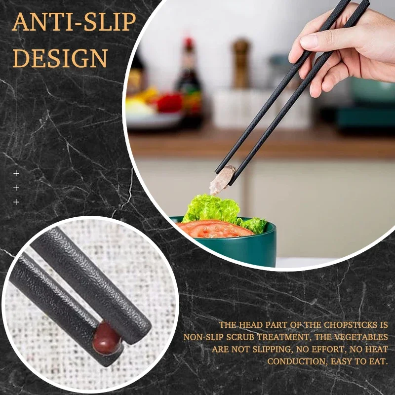 1 Pairs Alloy Chinese Chopsticks Food Sushi Sticks Reusable Non Slip Dishwasher Safe Bamboo Shape Food Grade Chopsticks
