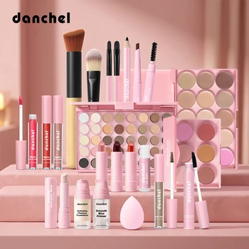 Set Trucco Viso: Ombretto, Contouring, Blush, Rossetto, Fondotinta, Correttore, Matita per Sopracciglia, Eyeliner, Mascara, Kit Cosmetico con Pennelli per il Trucco