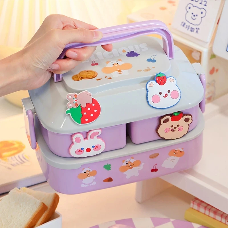 Cartoon Lunch Box For Girls School Kids Plastic Picnic Bento Box Microwave Food  Box With Compartment Storage Salad Containers