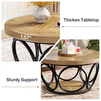 Tribesigns Table basse ronde, table centrale ronde en bois de 80 cm, tables basses grand cercle de ferme avec rangement à 2 niveaux 6