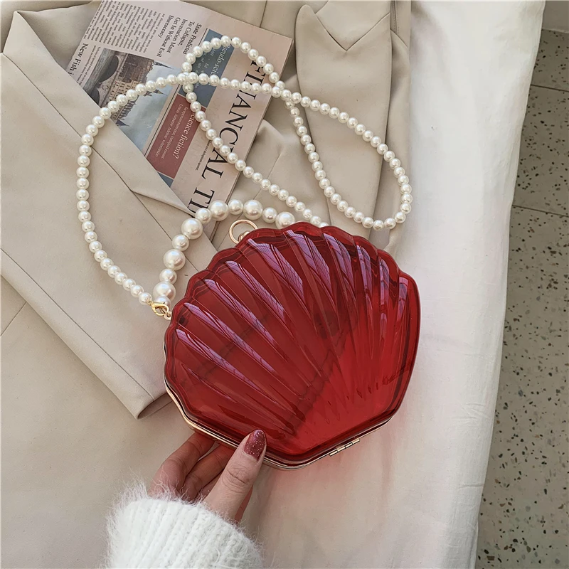 Transparent Acrylic Shell bag 2022 Fashion High quality PVC Women's Designer Handbag Pearl strap Shoulder Messenger Clutch Bag 