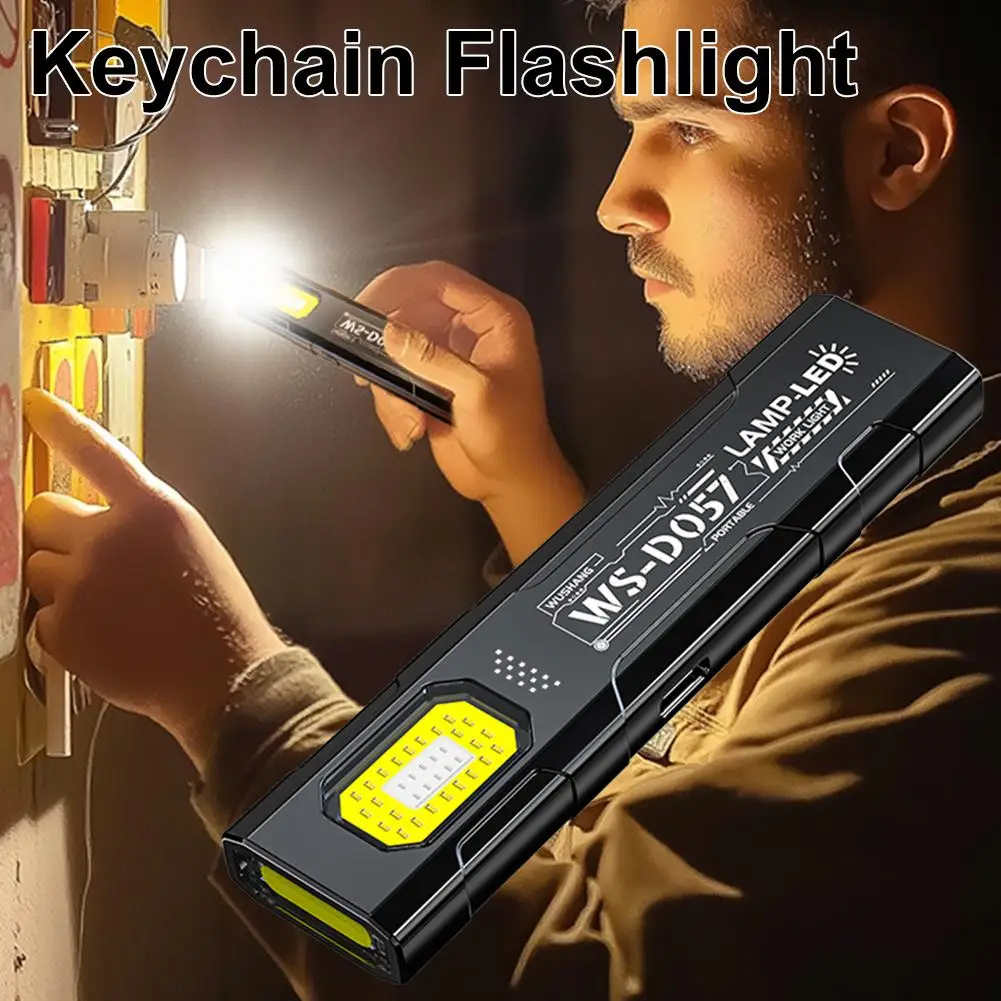 LED Keychain Flashlight Portable USB Rechargeable Multifunctional Strong Light Waterproof Outdoor Hiking Camping Mini Flashlight