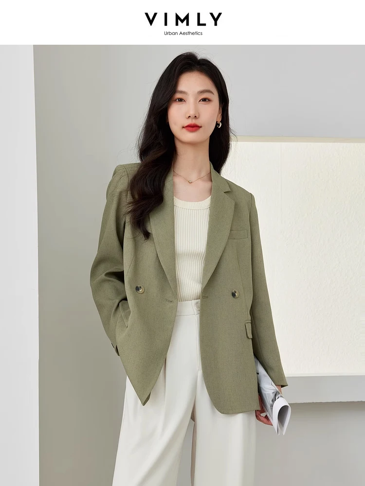 Vimly Spring Linen Blend Blazers for Women 2024 Business Office Wear Suit Jacket Shoulder Padded Notched Straight Blazer M6151