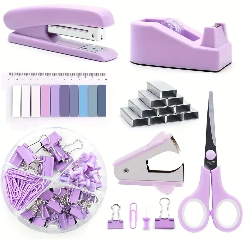 Office Supplies Set Cable Clips Stapler Set Tape Dispenser Staple Remover Staples Clips Scissor And Tabs for Students Office