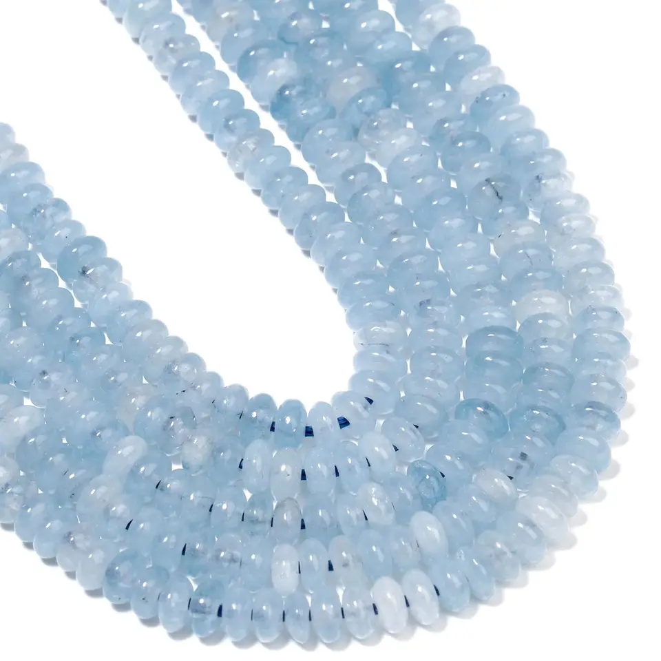 Perline Rondelle Sfumate Di Acquamarina Naturale Da 4,5-5 Mm, Filo