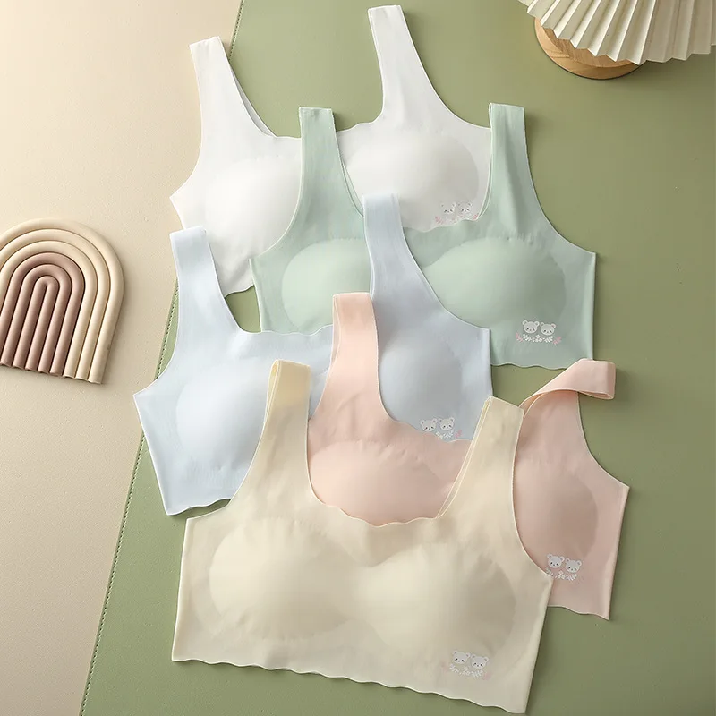 Seamless Development Period Girls Bra Students Solid Color Beautiful Back Underwear High Elastic Chest Pad Tube Top 8-18Y