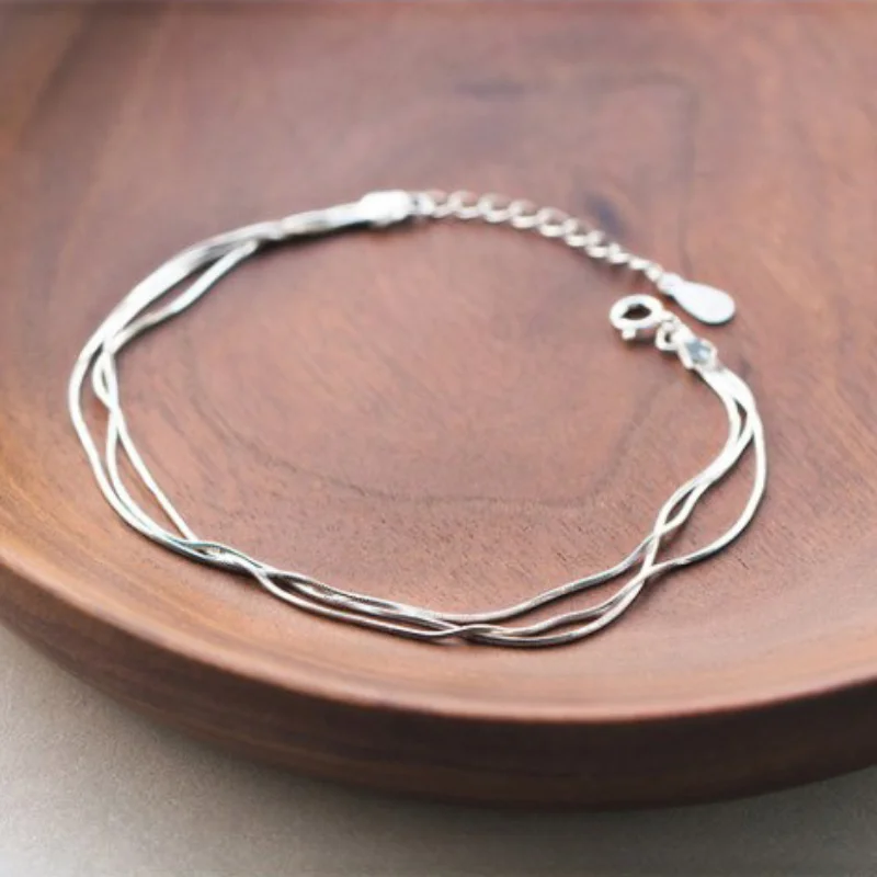 

Korean Fashion Simple Layer Bracelets for Women Silver 925 Jewelry Hot Fashion 925 Sterling Silver Bracelet for Women