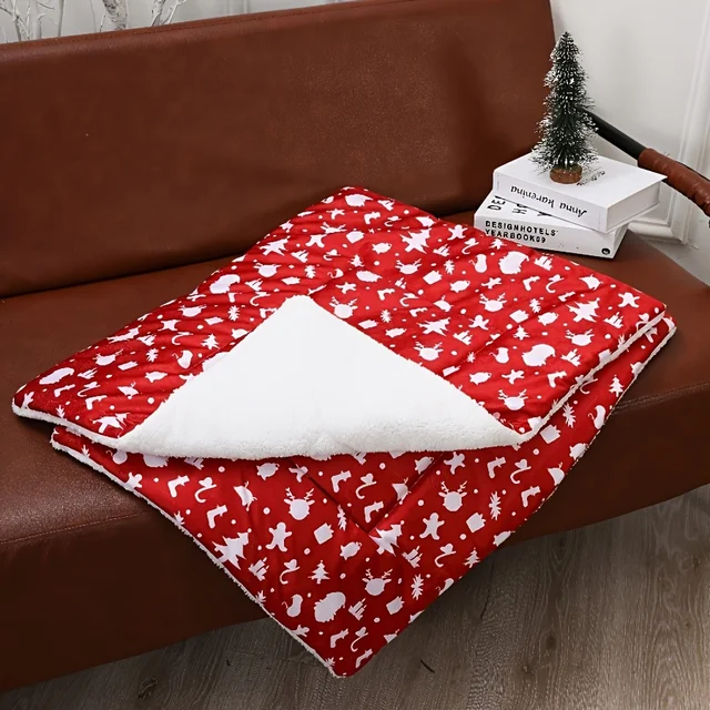 Christmas Thickened Pet Bed Mat - Cozy Red Cartoon Print Cat & Dog Bed, Durable Polyester for Pets, Holiday Home Decor, Pet Bed 6