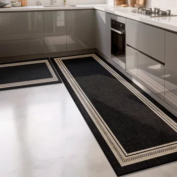 Black Minimalist Kitchen Runner Floor Mat 1