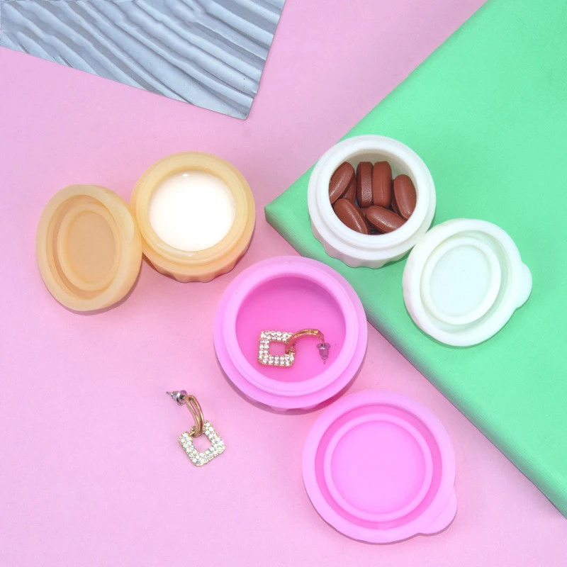4pcs Silicone Dispenser Travel Portable Dispenser Jar Food Medicine Cosmetics Colourful Storage Box Jewellery Organizer