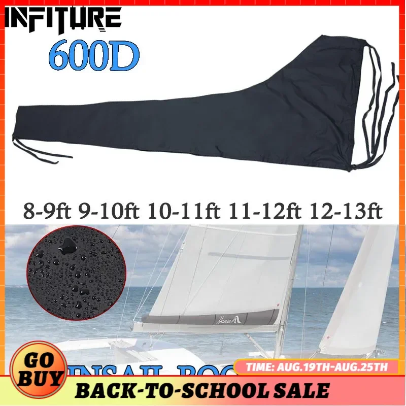 600D Sail Cover Mainsail Boom Cover Boat Waterproof Anti UV Sunshade Dustproof Boom Sail Covers 8-9ft 9-10ft 10-11ft boat cover fishing boat cover