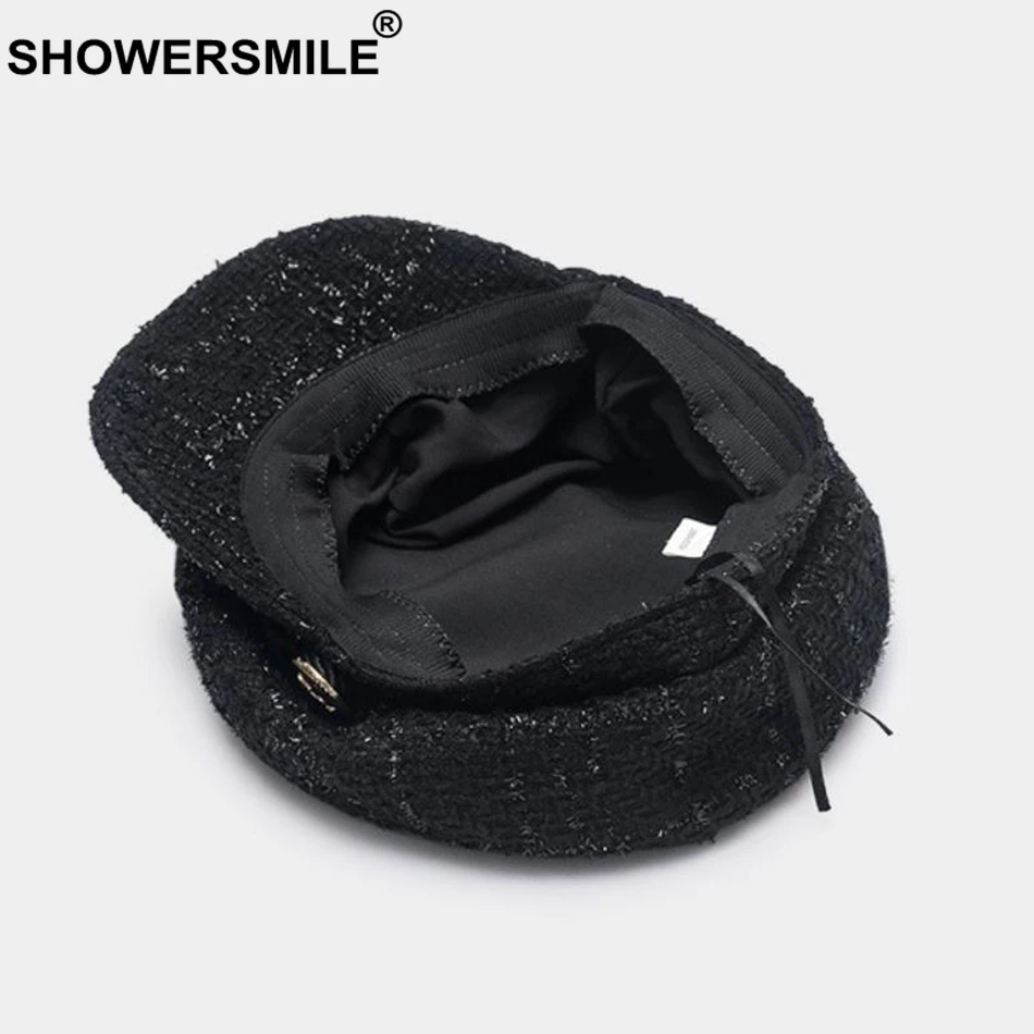 SHOWERSMILE Women Newsboy Caps Hat Burgundy Flat Caps Female Casual Captain Hats Ladies Designer Autumn Baker Boy Black