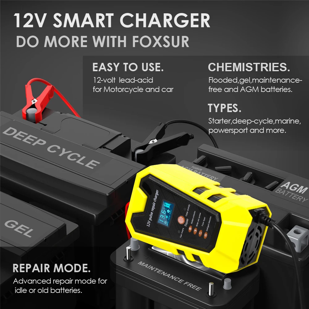 12V Car Battery Charger LCD Display
