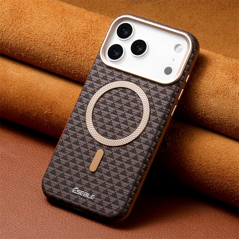 For iPhone Pro Max 17air Business Leather Magsafe Phone Case Wireless Charging Alloy Lens Matte Shockproof Cover