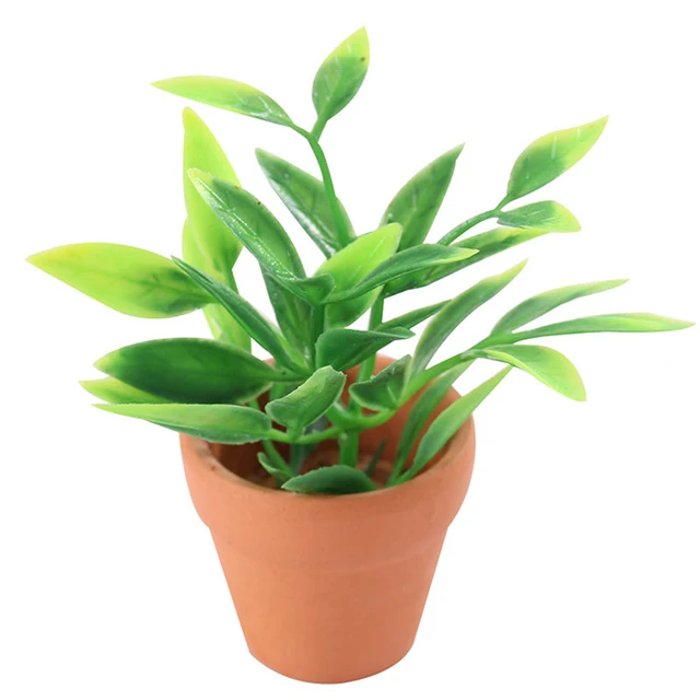 Mini Potted Plant 1:12 Dollhouse Miniature Tree Potted Plant Green Plant Model For Dolls House Garden Decor Ornaments 5