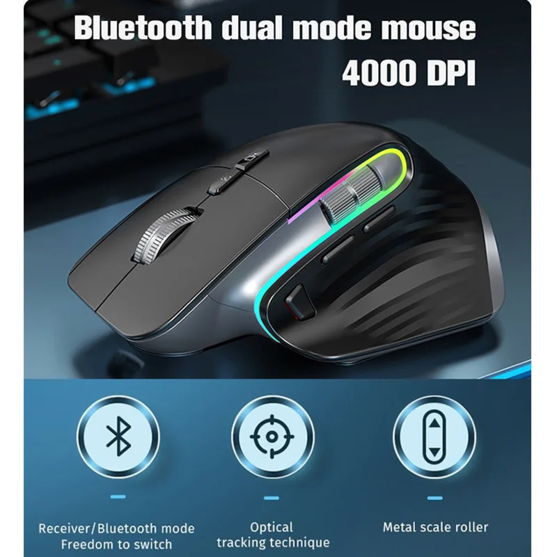 Missgoal Rgb Mouse sem Fio 2.4g Bluetooth Programação Ergonômico Gaming Mouse 4000 Dpi Recarregável Silencioso Mouse para Computador Portátil - Imagem 6