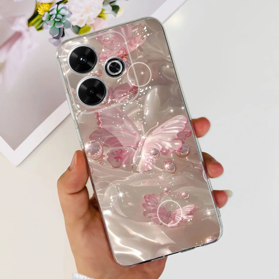 2024 Fashion Tulip Flower & Butterfly Soft Silicone Clear Phone Case