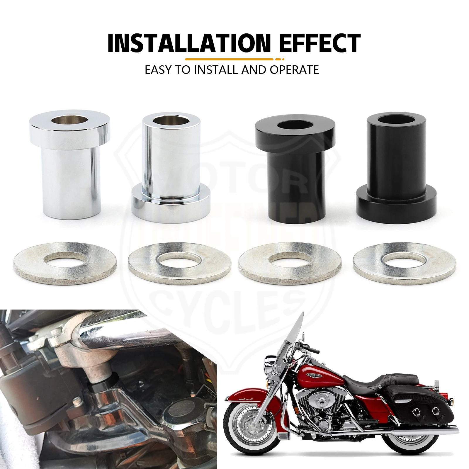 S Chrome Solid Riser Bushings For Harley Touring Electra Street Road... Handlebar Riser