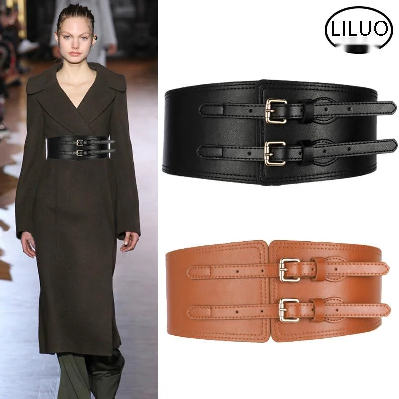 Nuova collezione Vita Versatile cintura nera Abbellimento Chiusura in vita per capispalla da donna Cintura larga elastica con cappotto, abito e gonna_voghion.com