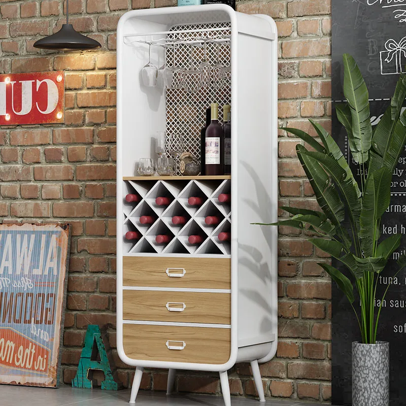 Nordic Dining Side Floor Wine Cabinet Display Household Iron Storage Vertical Tea Cabinet Simple Hanging Cup Wine Rack