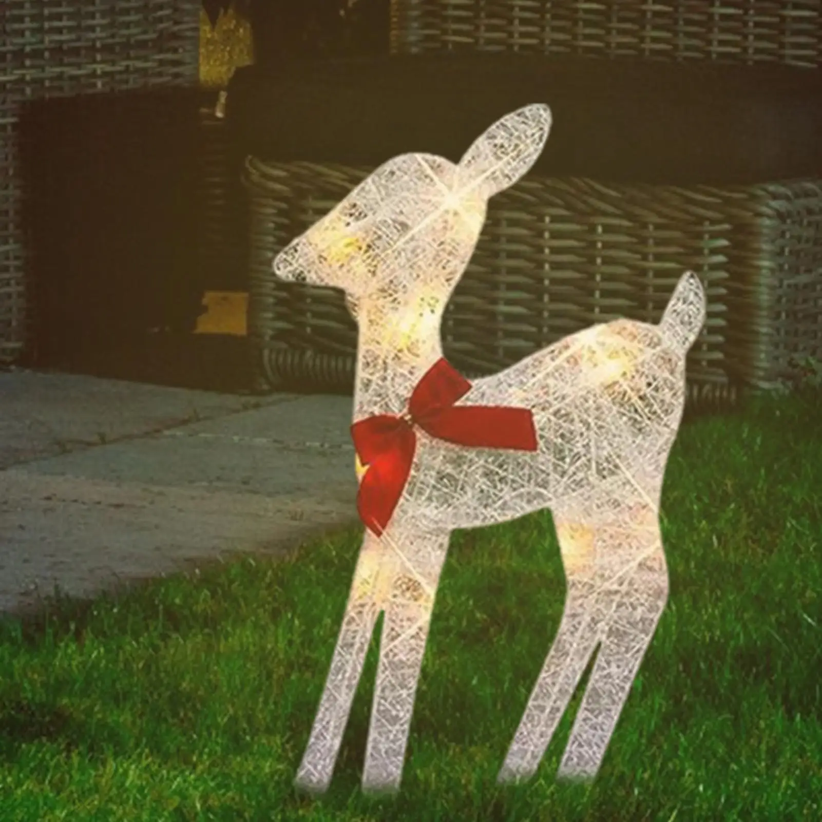 Lighted Christmas Deer Holiday Outdoor Iron Moose with Bell Bow Outdoor Deer Yard Lights Decor Christmas Deer Decor for Festive - Image 4