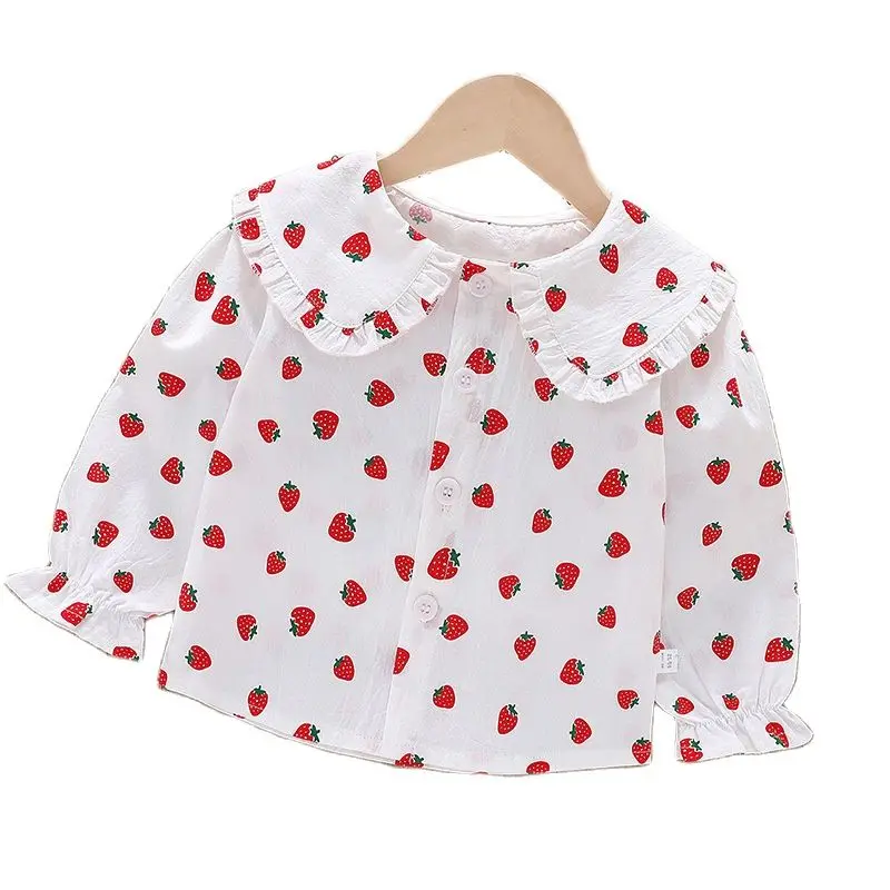 Girls Cotton Spring Autumn Doll collar white blouse Kids Long Sleeve Blouse kids shirts