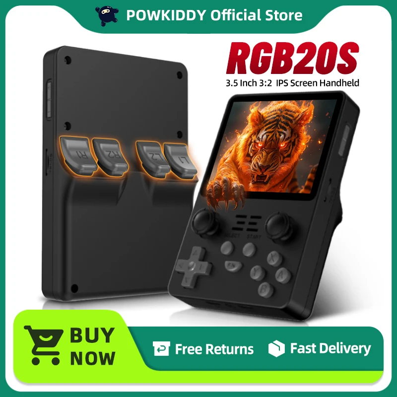 POWKIDDY RGB20S Black Version Handheld Game Console Retro