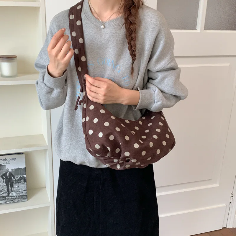 Nuova Borsa a Tracolla alla Moda con Motivo a Pois per Donne, Borsa a Spalla in Pelle PU, Borsa Casual Versatile - immagine 2
