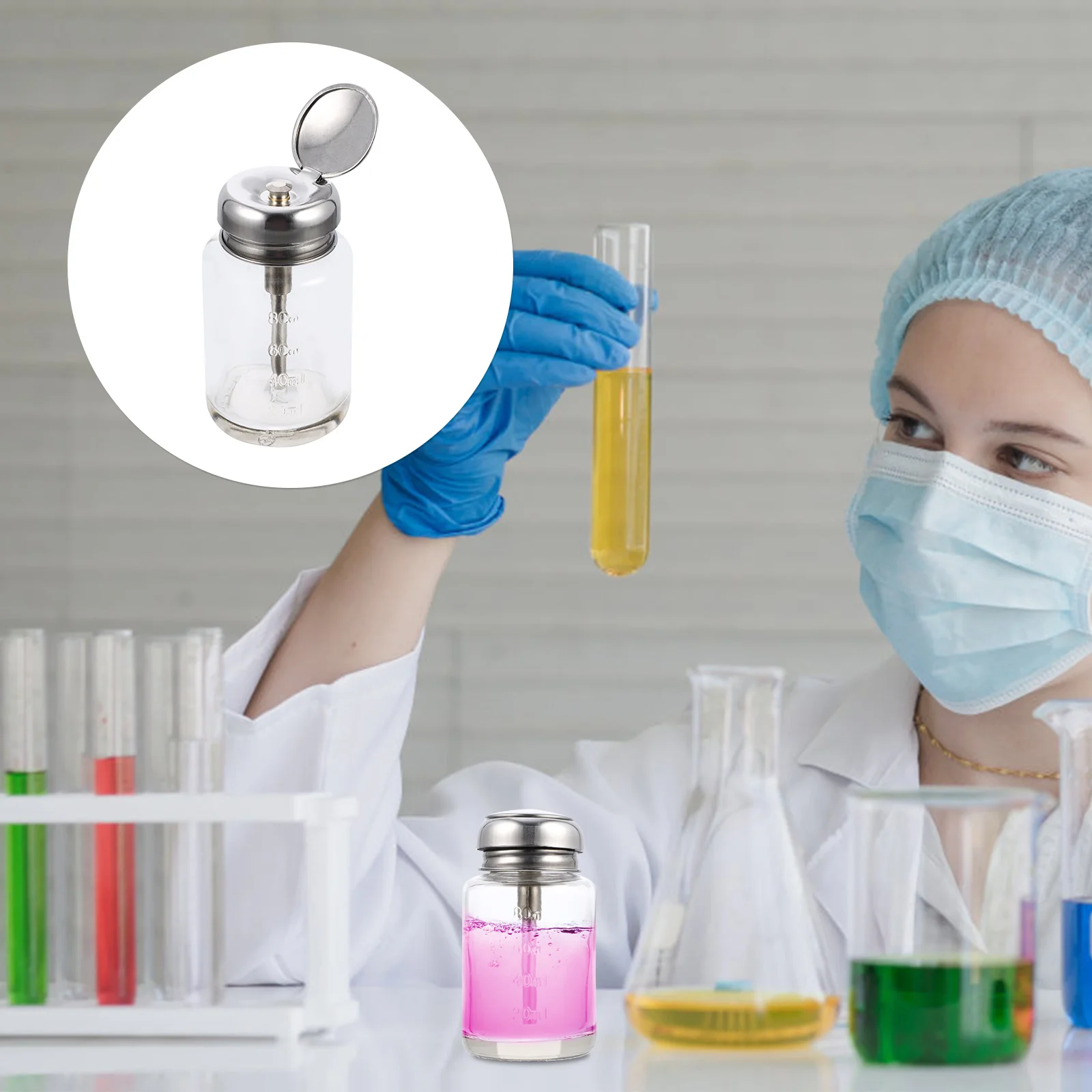 

Empty Clear Glass Pump Dispenser Bottle Alcohol Nail Polish Remover Bottle