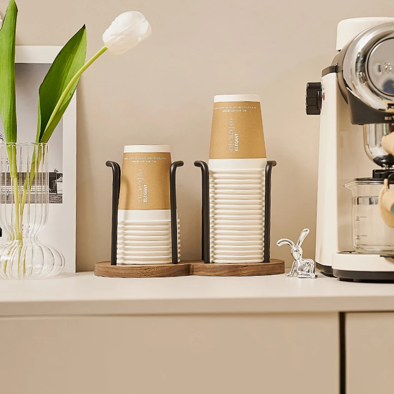 Disposable Cup Storage Holder Rack Shelf Water Tea Cups Wood Dispenser with Longer Stick Mug Display Stand Organizer Supplies 3