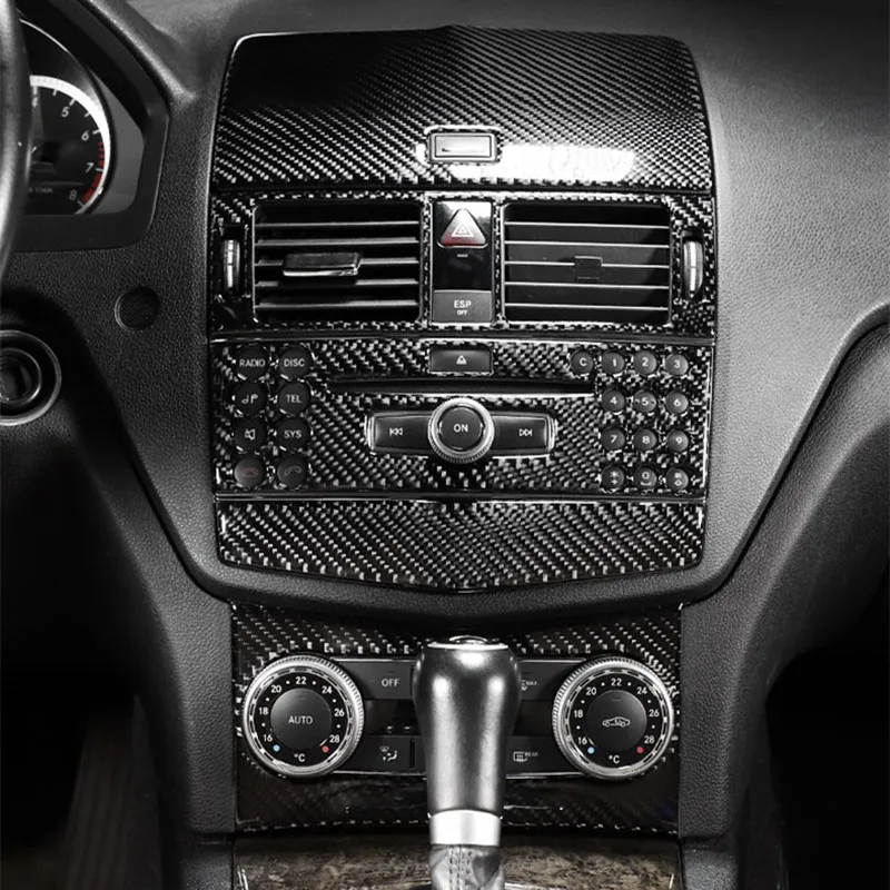 Фото Центральная консоль кондиционер CD панель Крышка отделка 2 шт. для Mercedes Benz C class W204 C200 C260 C300 C180 2007-10 углеродного волокна №1