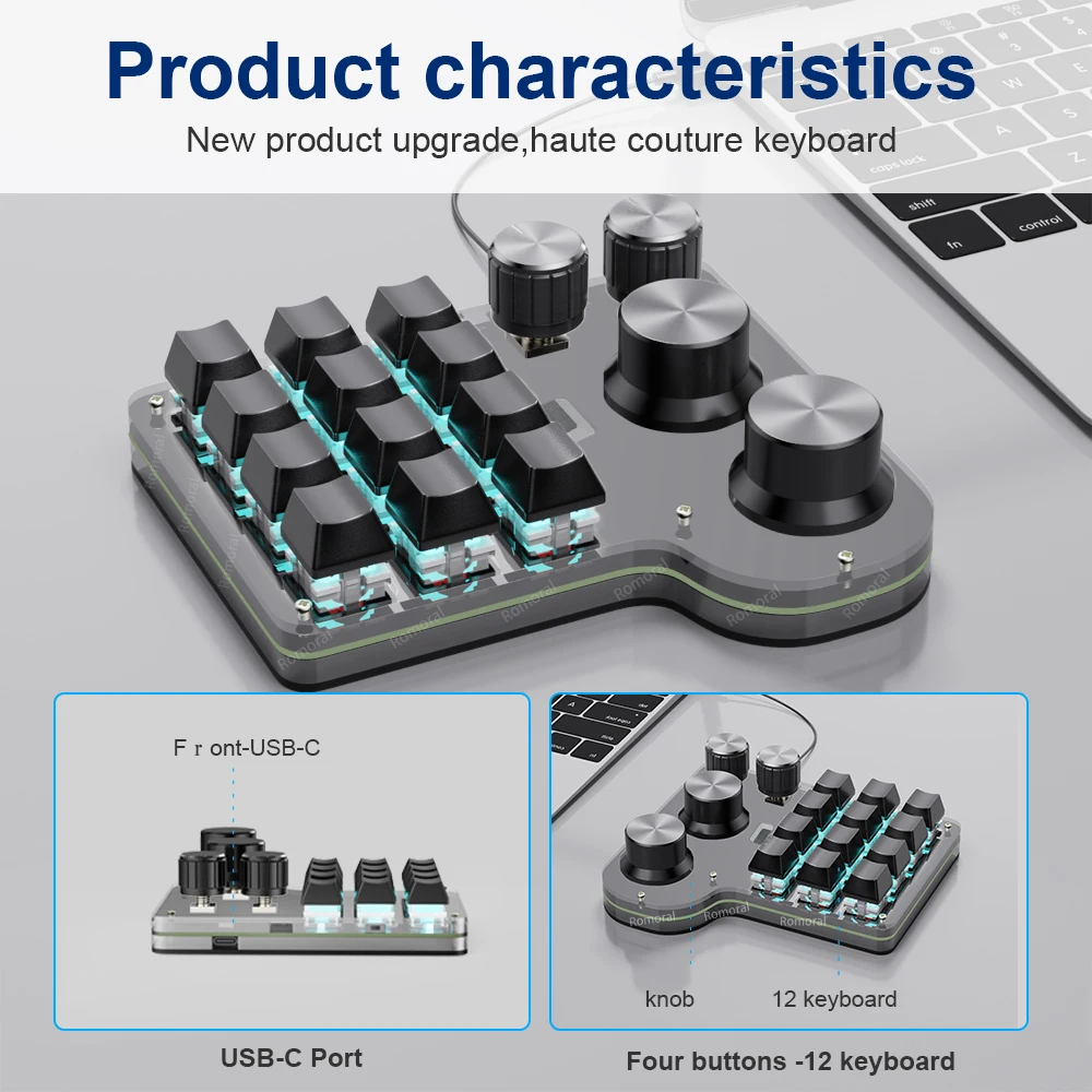 Teclado Programável Hotswap Macro Personalizado com Retroiluminação Rgb Botões Teclado Mecânico para Jogos 12 Teclas - Imagem 6
