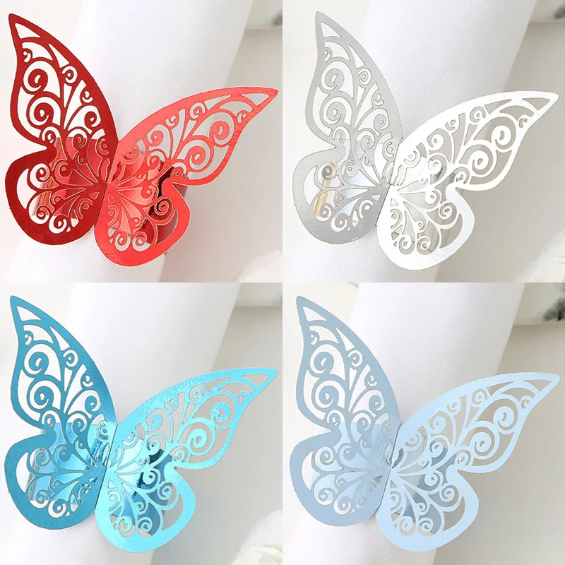 50PCS Butterfly Style Laser Cut Paper Napkin Rings 3D Stereo Butterfly Paper Ring Hotel Birthday Wedding Party Table Decoration