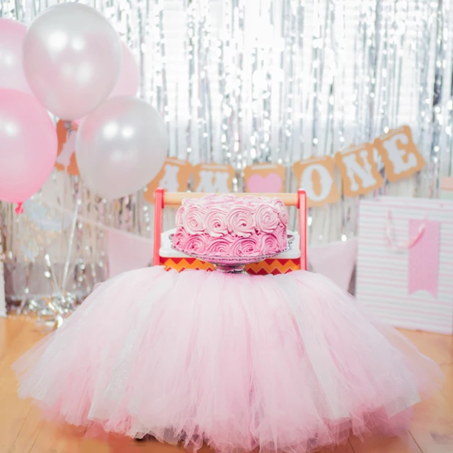 100cmx35cm 1st Birthday Baby Shower Tutu Table Skirt Event Decor Supplies Tulle High Chair Skirts for Birthday Party Decoration