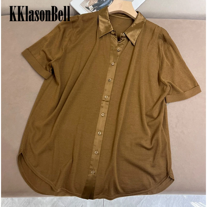 

1.18 KKlasonBell Fashion Loose Single Breasted Merino Wool Knitted Short Sleeve Cardigan Women