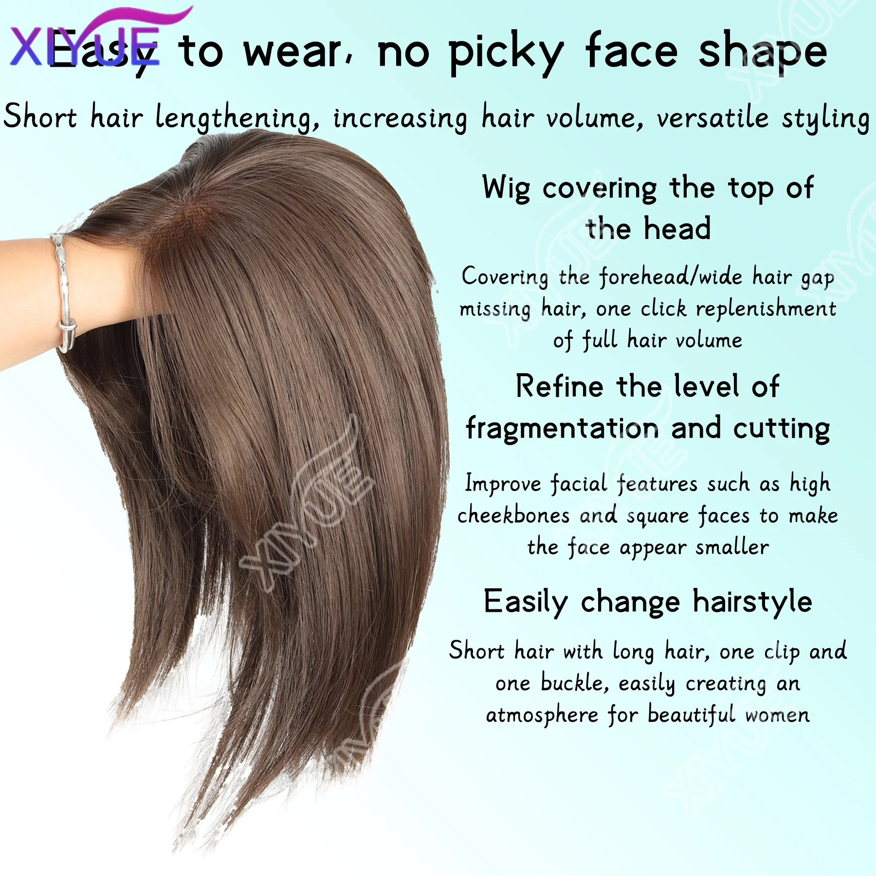 Synthetic Long Straight Layered Hair Wig Clip in Hair Extensions Natural Fluffy Head Top Fake Hair Piece with Bang Clip