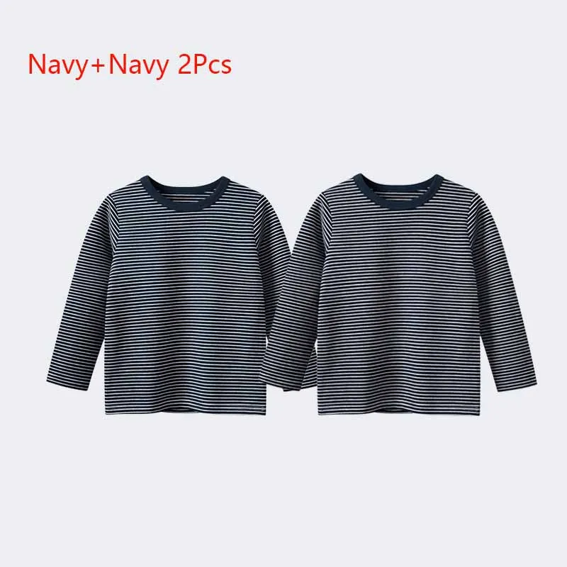 2Pcs Boys Striped T-Shirt Children Long-Sleeved Round Neck Blouse Spring New Tops Kids Cotton Bottoming Shirt Autumn Clothes