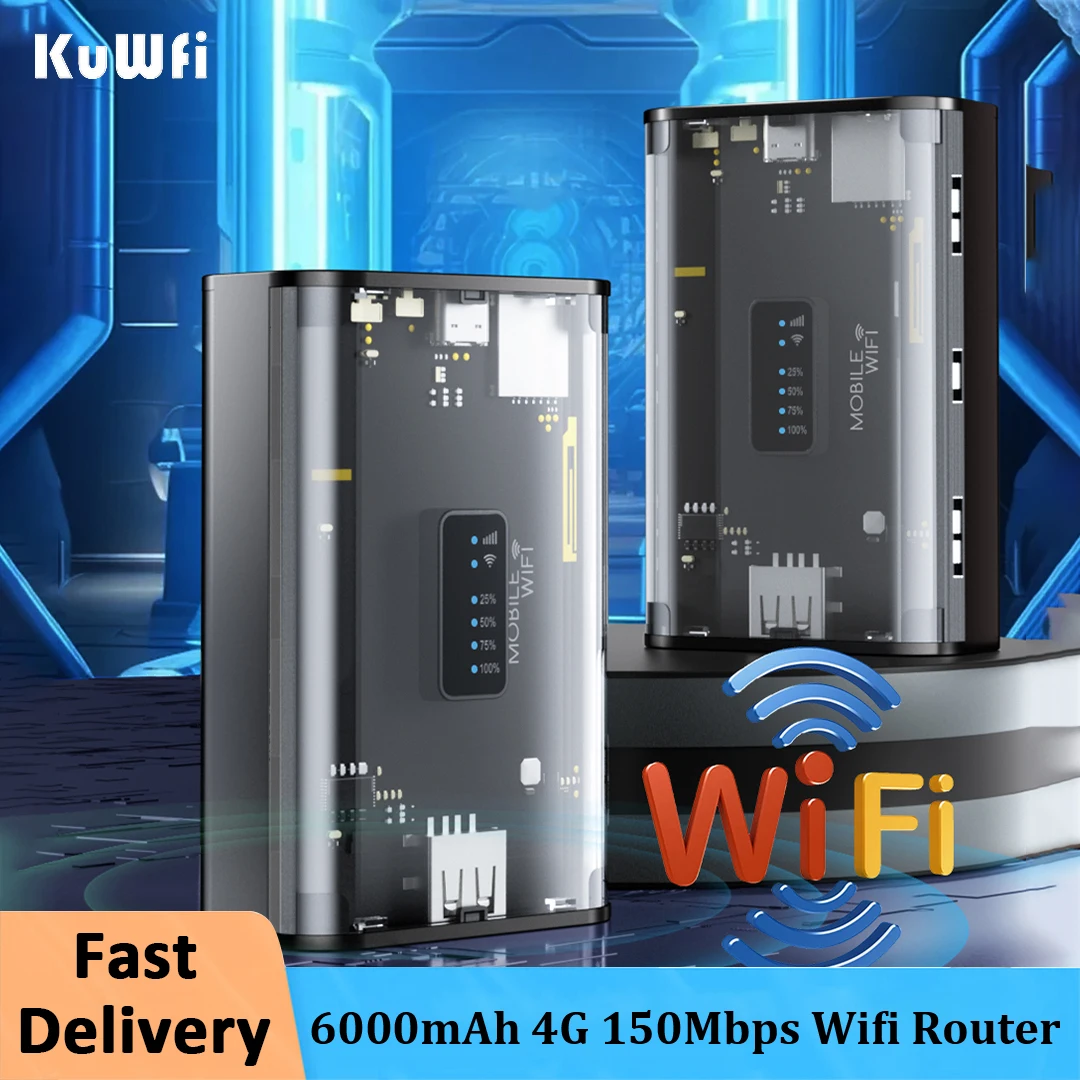 Kuwfi 6000Mah Router Wifi Sbloccato Sim Card 150Mbps 4G Modem Wireless Outdoor Mobile Hotspot Wi-Fi Adattatore Internet Ad Alta Velocità