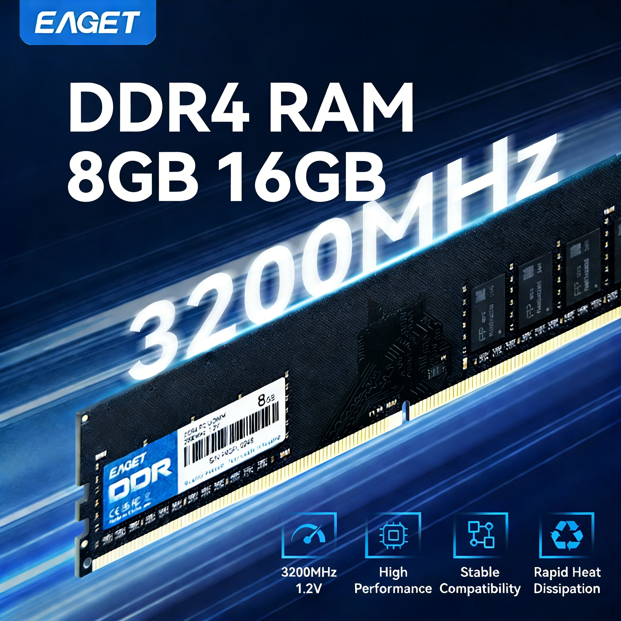 EAGET DDR4-3200 32GB (8GB×4枚セット) デスクトップ Eaget DDR4 RAM 8GB 16GB 3200MHz 1.2V for Desktop