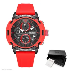 Orange Sport Chronograph Waterproof Watch with Luminous Display and Silicone Strap (Red - Box)